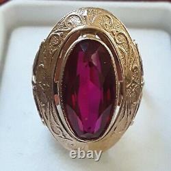 USSR Soviet Russian Rose Pink Gold 14k 583 Ruby Women's Band Ring size 6