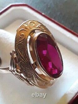 USSR Soviet Russian Rose Pink Gold 14k 583 Ruby Women's Band Ring size 6