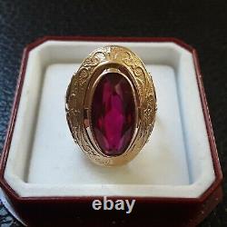 USSR Soviet Russian Rose Pink Gold 14k 583 Ruby Women's Band Ring size 6