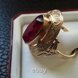 USSR Soviet Russian Rose Pink Gold 14k 583 Ruby Women's Band Ring size 6