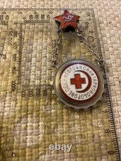 USSR Soviet Russian WW2 Red Army badge Ready To Sanitary Defence withphoto. 1930s
