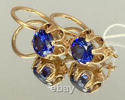 USSR Vintage Original Soviet Blue Corundum Gold Earrings 583 14K, USSR Earrings