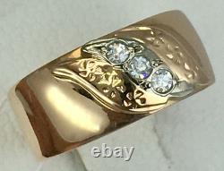 USSR Vintage Original Soviet Engagement Cubic Zirconia Rose Gold Ring 585 14K