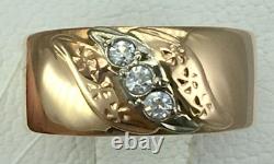 USSR Vintage Original Soviet Engagement Cubic Zirconia Rose Gold Ring 585 14K