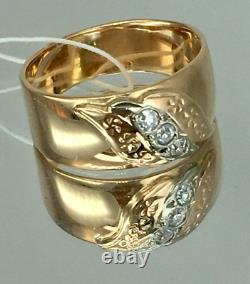 USSR Vintage Original Soviet Engagement Cubic Zirconia Rose Gold Ring 585 14K