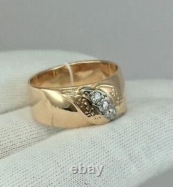 USSR Vintage Original Soviet Engagement Cubic Zirconia Rose Gold Ring 585 14K