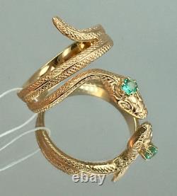 USSR Vintage Original Soviet Natural Emerald Rose Gold Ring 583 14K SNAKE