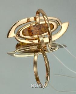 USSR Vintage Original Soviet Rose Gold Ring with Natural Baltic Amber 585 14K