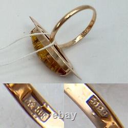 USSR Vintage Original Soviet Rose Gold Ring with Natural Baltic Amber 585 14K