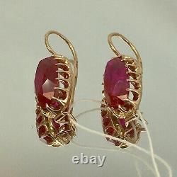 USSR Vintage Original Soviet Solid Rose Gold Ruby Earrings 583 14K, USSR Gold