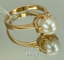 USSR Vintage Original Soviet Solid Rose Gold White Pearl Ring 583 14K, Gold 583