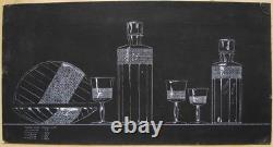 Ukrainian Soviet USSR Painting sketch crystal crystalware shot glass decanter