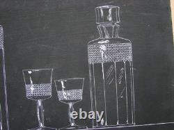 Ukrainian Soviet USSR Painting sketch crystal crystalware shot glass decanter