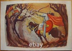 Ukrainian Soviet USSR gouache painting symbolism bogatyr bylinas horseman knight