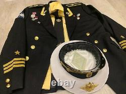 Uniform coat, jacket, Russian Soviet Navy officer marine captain rare + hat