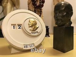 Ussr Russian Soviet Communist Lider Vladimir Lenin Bronze Bust & Desk Calendar