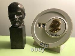 Ussr Russian Soviet Communist Lider Vladimir Lenin Bronze Bust & Desk Calendar