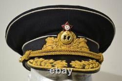 Ussr Soviet Russian Admiral Black Visor Hat Cap Cold War Era