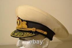 Ussr Soviet Russian Admiral White Top Visor Hat Cap Cold War Era 59