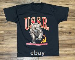 VINTAGE KGB Soviet Union USSR Communist Hammer Russian Bear T-Shirt Sz 2XL