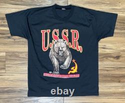 VINTAGE KGB Soviet Union USSR Communist Hammer Russian Bear T-Shirt Sz 2XL