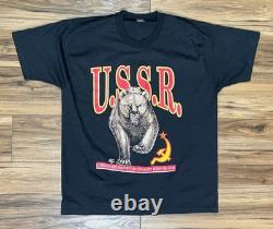 VINTAGE KGB Soviet Union USSR Communist Hammer Russian Bear T-Shirt Sz 2XL
