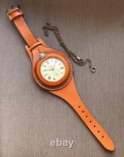 VINTAGE Molniya Pocket Watch Wolf Mechanical Leather Strap Russian Soviet USSR