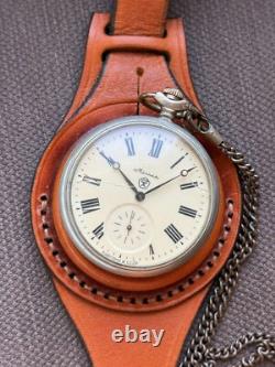 VINTAGE Molniya Pocket Watch Wolf Mechanical Leather Strap Russian Soviet USSR