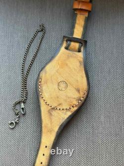 VINTAGE Molniya Pocket Watch Wolf Mechanical Leather Strap Russian Soviet USSR