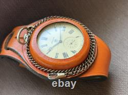 VINTAGE Molniya Pocket Watch Wolf Mechanical Leather Strap Russian Soviet USSR