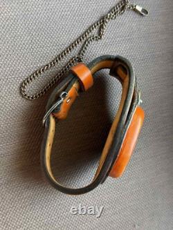 VINTAGE Molniya Pocket Watch Wolf Mechanical Leather Strap Russian Soviet USSR