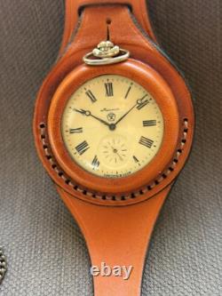 VINTAGE Molniya Pocket Watch Wolf Mechanical Leather Strap Russian Soviet USSR