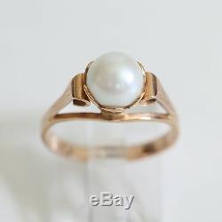 VINTAGE RUSSIAN (USSR) SOLID 14K ROSE GOLD & PEARL RING, 2.8 gms, size 5.5, EXC