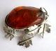 Vintage Russian Soviet Ussr Baltic Amber Maple Leaves Large Silver Brooch 1950s