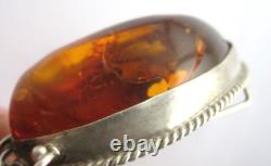 VINTAGE Russian Soviet USSR Baltic Amber Maple Leaves Large Silver Brooch 1950s
