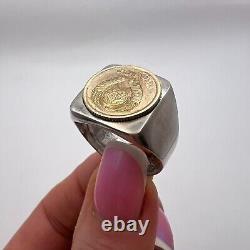 VINTAGE USSR MEN'S JEWELRY Ring Sterling Silver 875 Russian Soviet Coin Size 9.5