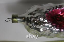VTG Christmas Glass Ornament Rare USSR Russian Soviet Pink Indent Shiny Silver