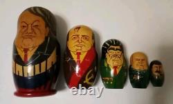 VTG Set 5 Russian Soviet Political Leaders Nesting Dolls Hand Made Painted USSR