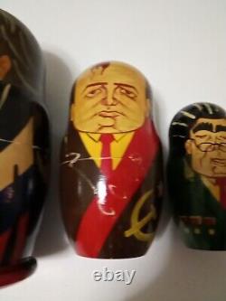 VTG Set 5 Russian Soviet Political Leaders Nesting Dolls Hand Made Painted USSR