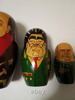 VTG Set 5 Russian Soviet Political Leaders Nesting Dolls Hand Made Painted USSR