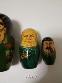 VTG Set 5 Russian Soviet Political Leaders Nesting Dolls Hand Made Painted USSR