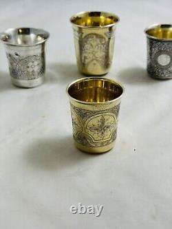 Very Old 4 Beautiful 19th Century Russian & Soviet Silver. 875 Classic Cups