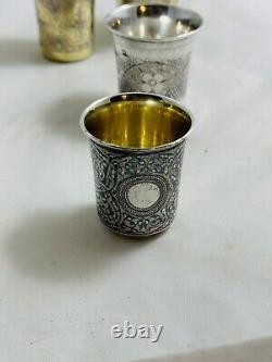 Very Old 4 Beautiful 19th Century Russian & Soviet Silver. 875 Classic Cups