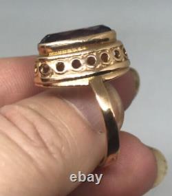Vintage 14K Rose Gold Russian Alexandrite Ring Sz 5.75 USSR Soviet Ornate 4.9 gr