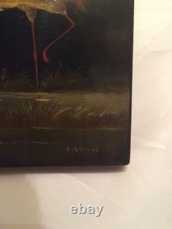 Vintage 1967 Russian Soviet USSR Lacquer Fedoskino Plaque Crane's Sign Kuznethov