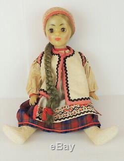 Vintage 1970's Russian USSR March 8th Factory Doll Ethnic Sleepy Eyes Long Braid