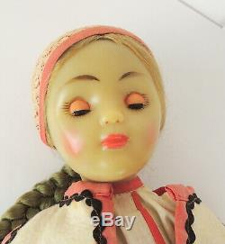 Vintage 1970's Russian USSR March 8th Factory Doll Ethnic Sleepy Eyes Long Braid
