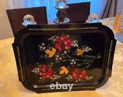 Vintage 80s Soviet Russian USSR Hand Painted Floral Metal Serving Tray