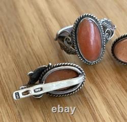 Vintage 875 Silver USSR Soviet Russian Women Set Stone Carnelian Ring Earrings