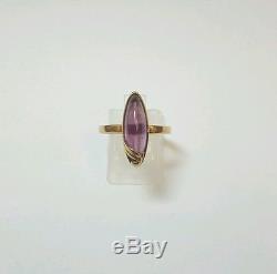 Vintage Amethyst 14k 583 Yellow Gold Russian Soviet Ring Size 7 3/4